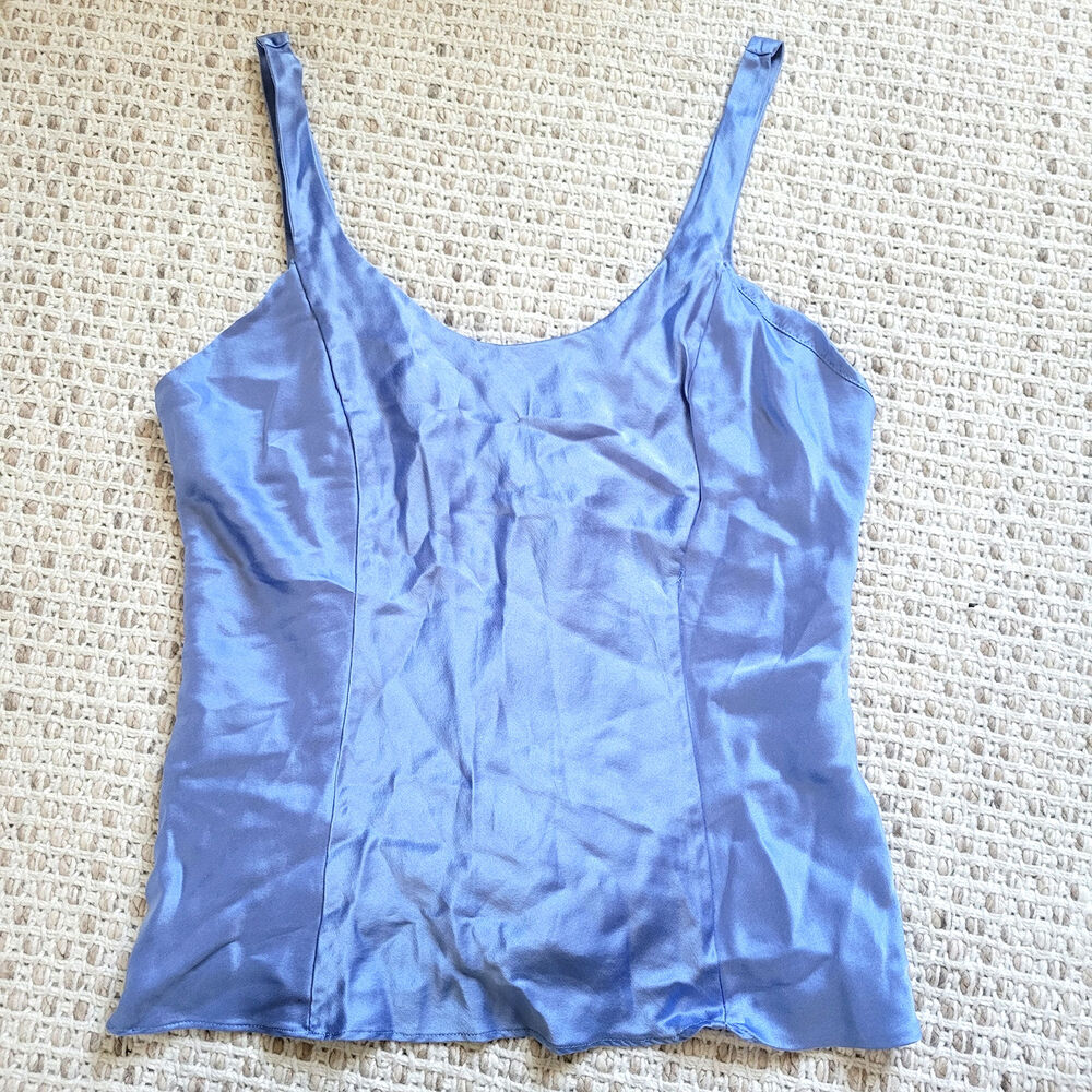 Vintage 1997 Womens M Victorias Secret 100% Silk Tank Top Camisole Blue Satin